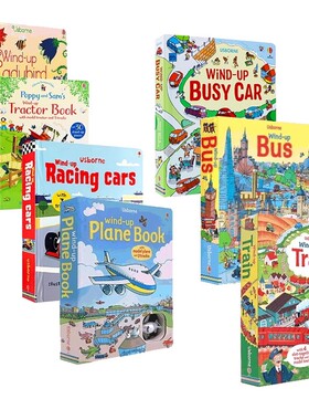 现货Usborne Windup发条轨道书7册消防车Fire Engine飞机Plane汽车Car火车Train巴士Bus英文原版亲子互动益智交通工具玩具书大开本