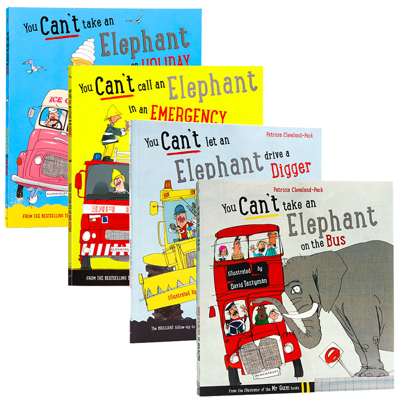 进口英文原版正版 You Can't Take an Elephant on the Bus你不能把大象带上公共汽车/开挖掘机/电话/去度假 儿童启蒙绘本4册合售