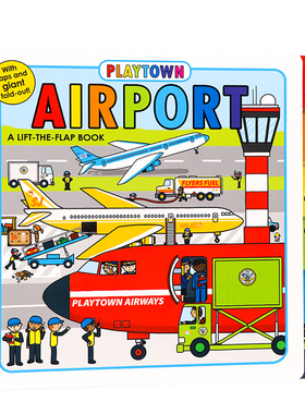 Playtown系列飞机场翻翻书AirportA Lift-the-Flap 英文原版绘本 儿童机场飞机科普纸板书 趣味交通工具启蒙认知 英语单词学习