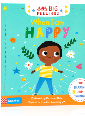 英文原版绘本 Little Big Feelings When I am Happy 当我开心的时候 儿童情绪管理情商培养精装纸板机关翻翻操作书亲子互动图画书