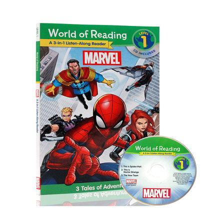 进口英文原版正版World of Reading Marvel 3-in-1 Listen-Along Reader 3合1 分级阅读 level 1 迪士尼漫威3个故事 带cd