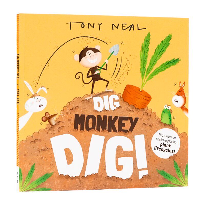 挖呀挖呀小猴 英文原版绘本 Dig Monkey Dig 早教认知启蒙图画书 亲子共读初次探索科学读物 精美爆笑插画 植物生命周期 全彩大本