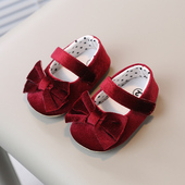 婴儿鞋 0一1周岁软底防掉学步 百天生日礼服鞋 女宝宝公主鞋 红色布鞋