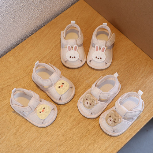 婴儿夏季包头凉鞋男女宝宝可爱卡通布鞋6-8-12个月软底防掉鞋一岁