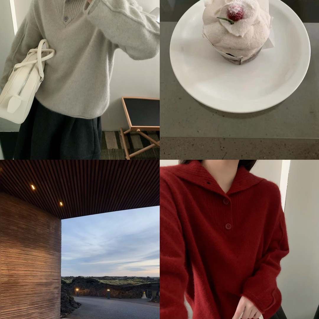 多多店衣红色颜色超正限定圣诞新年款毛衣(含26.6绵羊毛)1-25-374