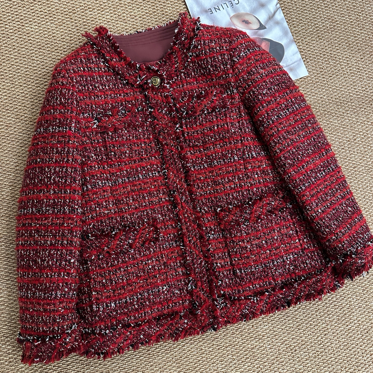 多多 命红混纺流苏羽绒小香外套～炒好卖保暖羽绒服外套33233097-