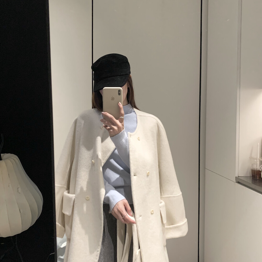多多小韩ins感精致宽松显瘦羊毛外套(配腰带)（含100羊毛）S5268H