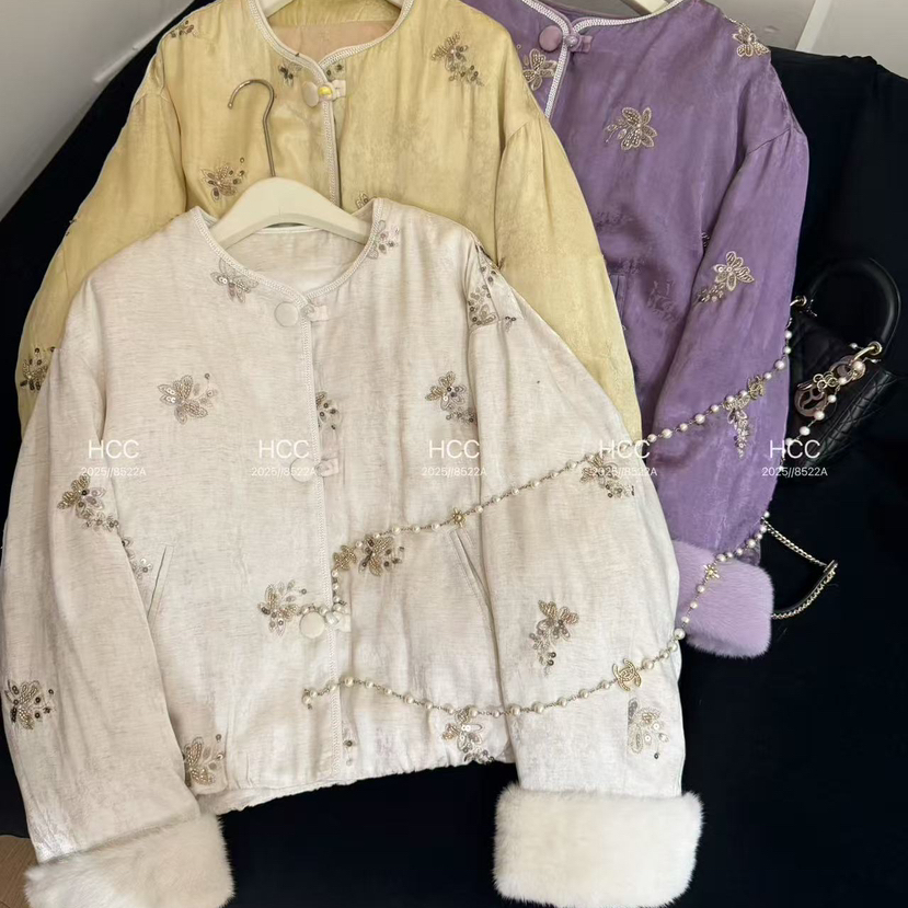 多多冬上新新中式刺绣提花短款长袖保暖羽绒服外套168-863