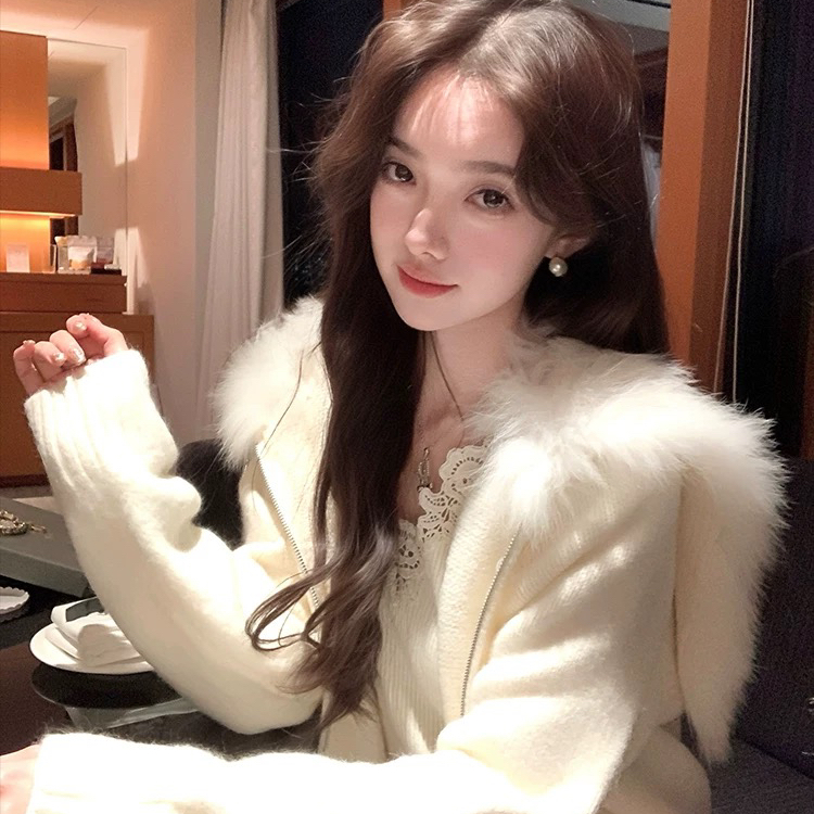 多多家冬上新毛绒拼接宽松拉链保暖毛衣YS1-88926