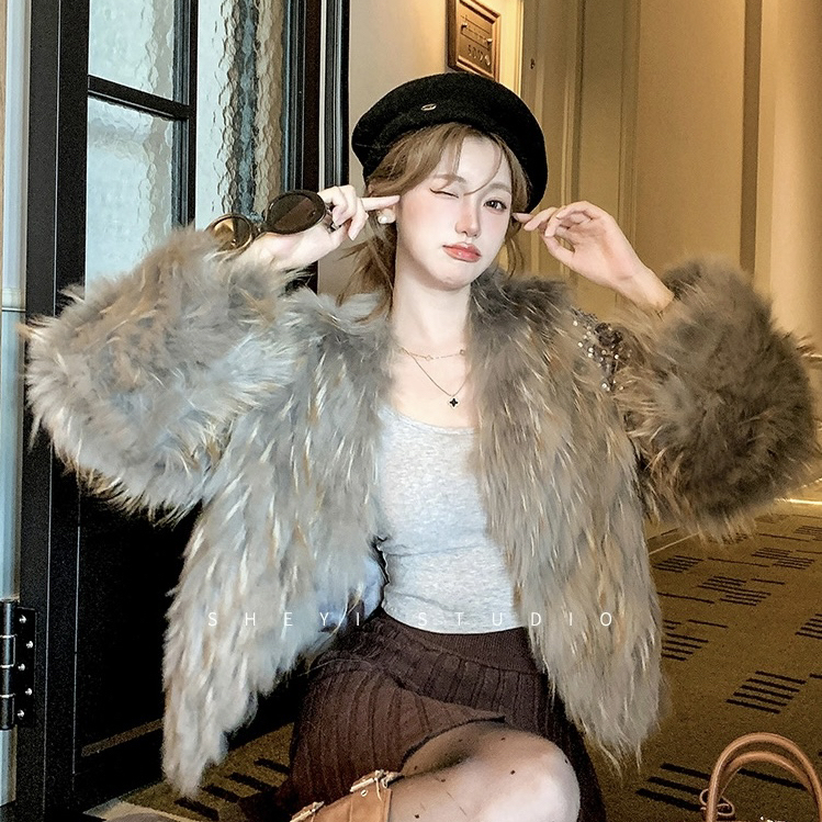 多多车条亮片皮草外套女年轻款显瘦名媛轻奢保暖皮草外套NY2560