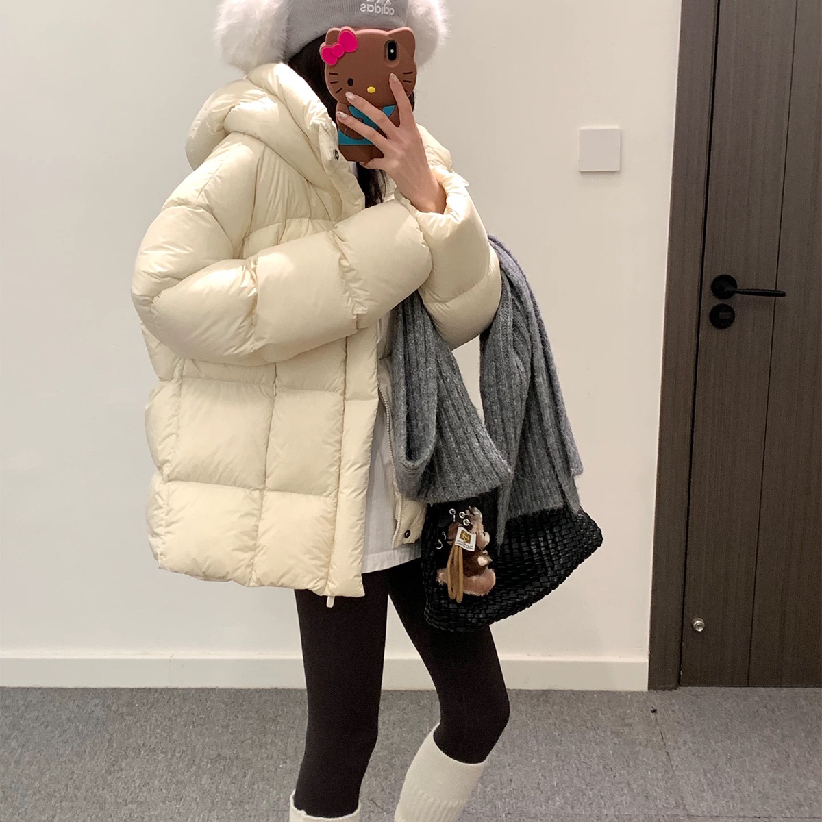 多多店冬上新减龄百搭气质连帽中长款保暖羽绒服外套1167