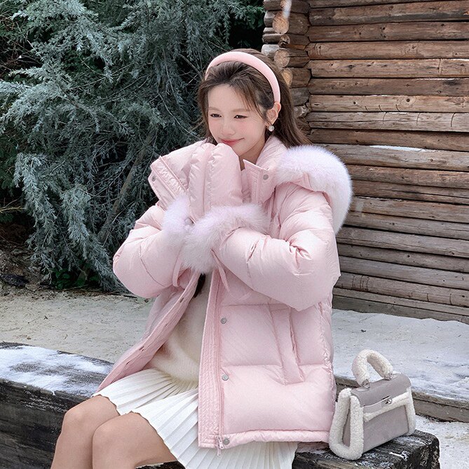 多多显瘦保暖羽绒服外套(配可拆卸狐狸手套+可拆真狐狸毛领)7343