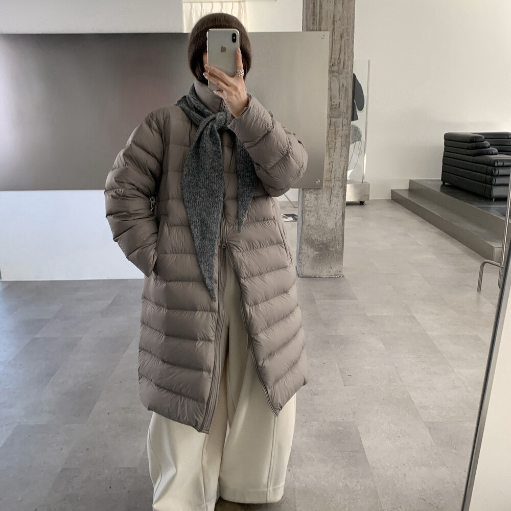 多多家白鸭绒中长立领拉链宽松保暖羽绒服外套(配围巾帽)25815