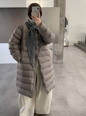 多多家白鸭绒中长立领拉链宽松保暖羽绒服外套(配围巾帽)25815