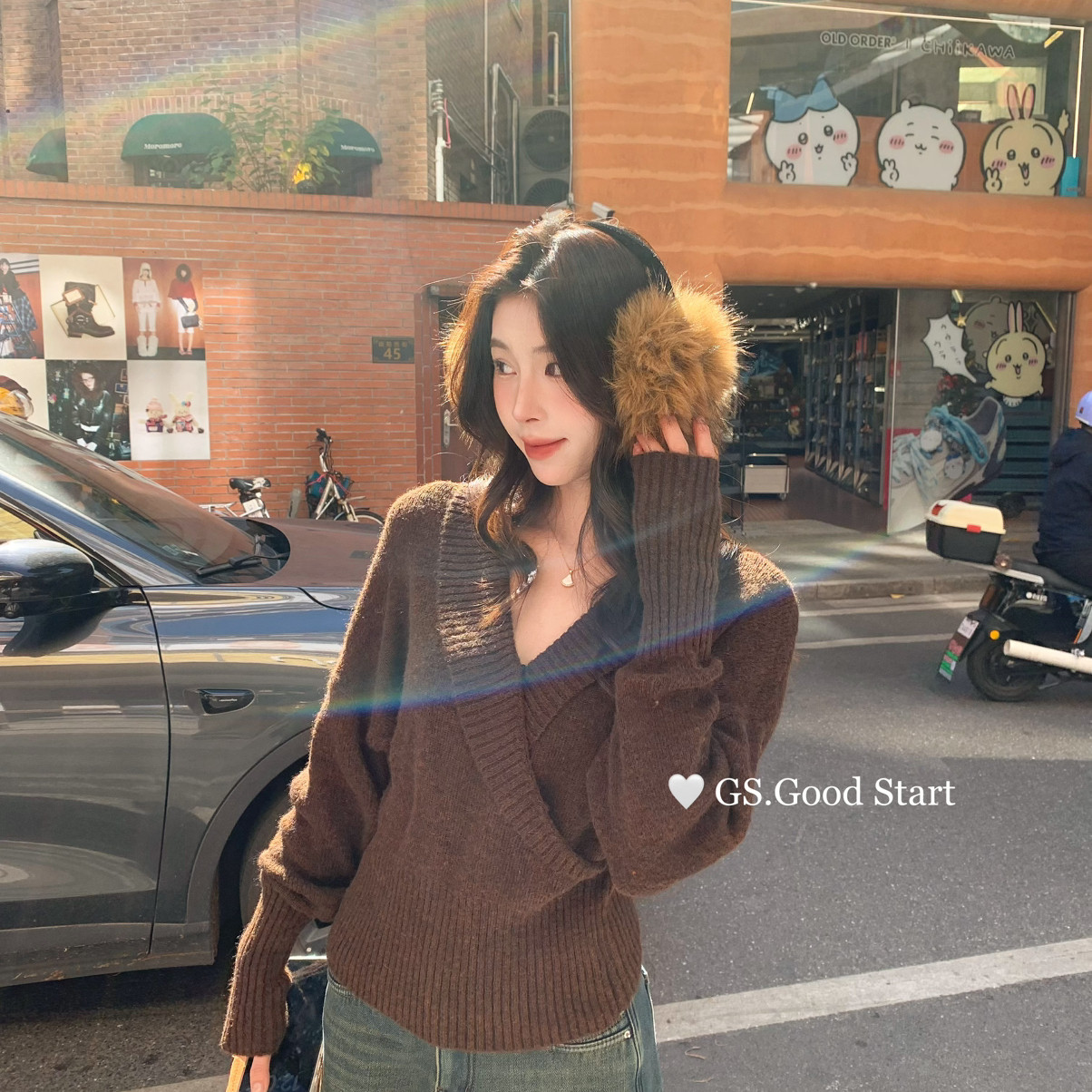 GS.GOO多 START-感～冬季气质松弛交叉v领收腰针织衫（含11羊毛）