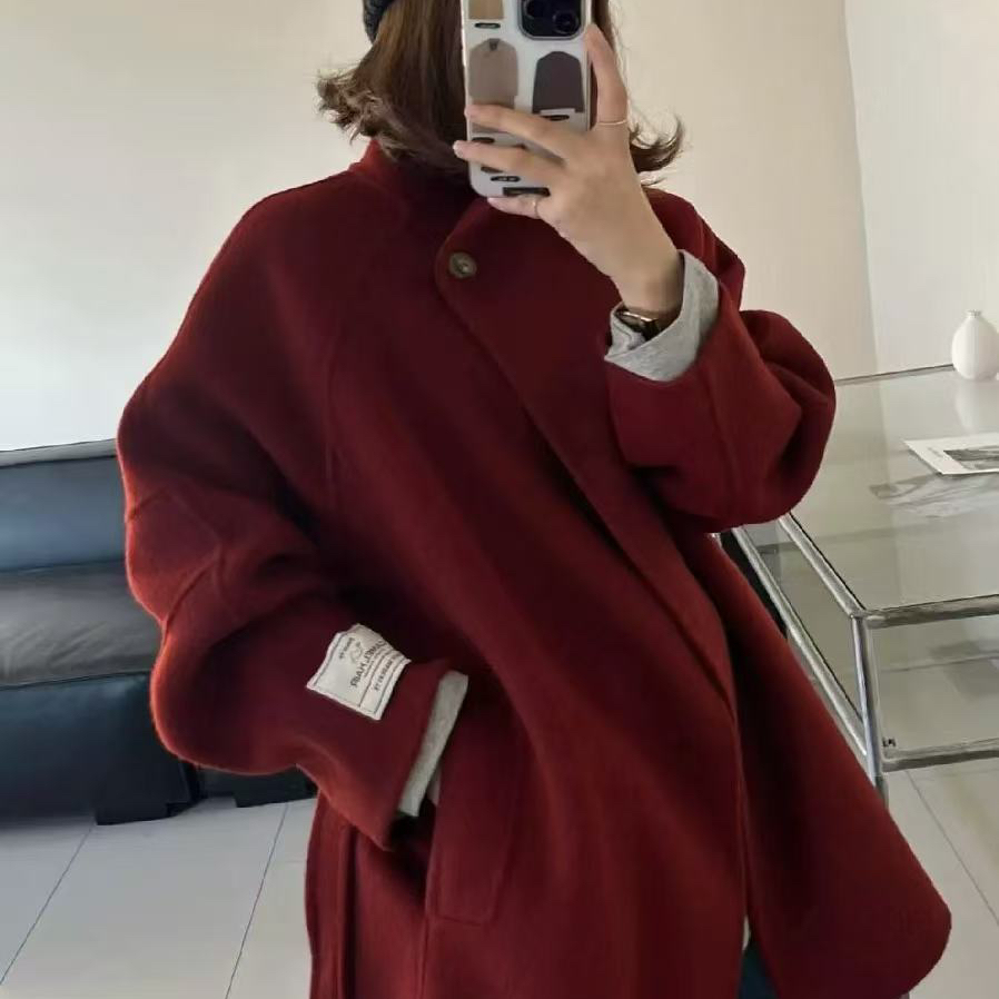 多多标休闲百搭立领暗门襟宽松羊毛外套(配腰带)（含100羊毛）ck2