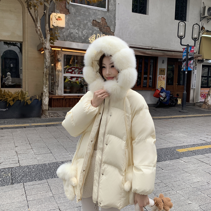 多多小众设计闲保暖羽绒服外套(配可拆真狐狸毛领,手套)YS1-2313