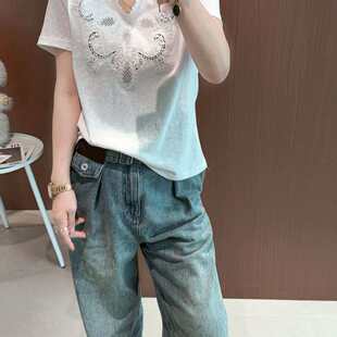 多多店2026夏上新定位绣花领口蕾丝V领T恤小衫 G401 YS260