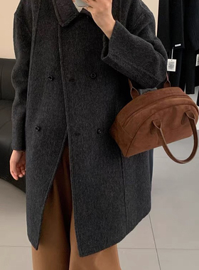 多多终福利款～高级感韩系小翻领双排扣羊毛外套（含100羊毛）B60