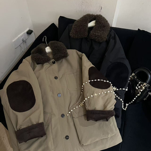 多多复古工装风毛绒翻领中长款鹅绒保暖羽绒服外套2-929