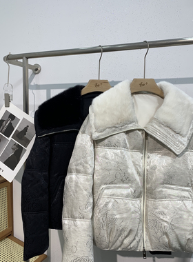 多+-貂拼鹅绒毛领设计保暖羽绒服外套(不可拆真水貂毛领)T-98352