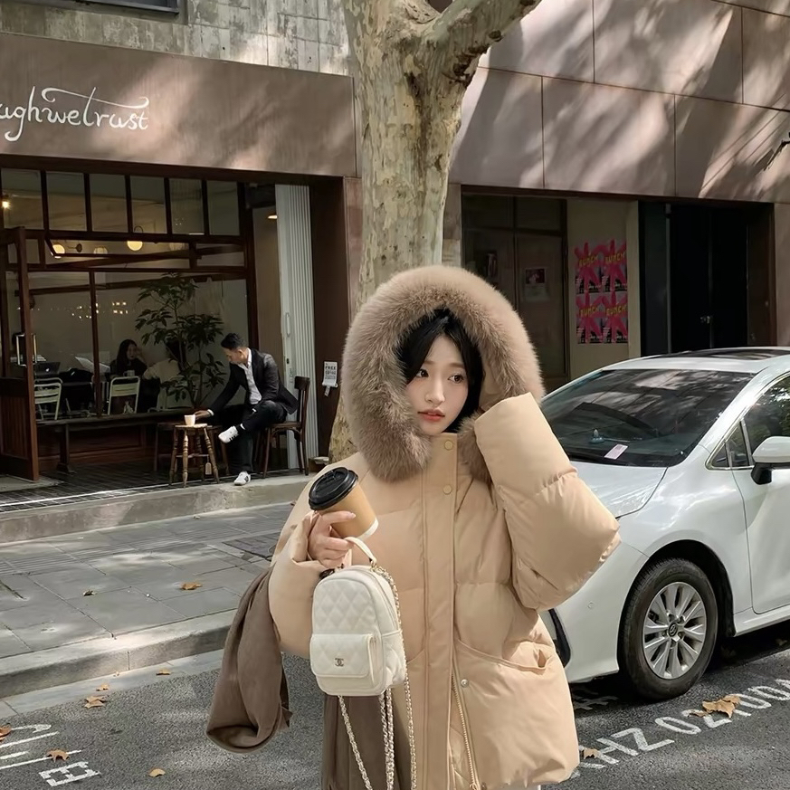 多多店国标白鸭绒保暖羽绒服外套(配可拆卸狐狸毛领)S-RMB3299