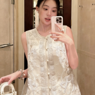 w249 马甲YS1 多多26年春款 赫本风提花工艺收腰显瘦短款