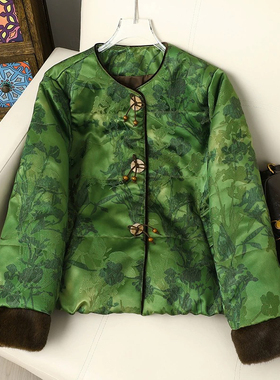 多多新冬季新中式国风保暖提花加厚宽松仿水貂毛棉服MMGZ0148589