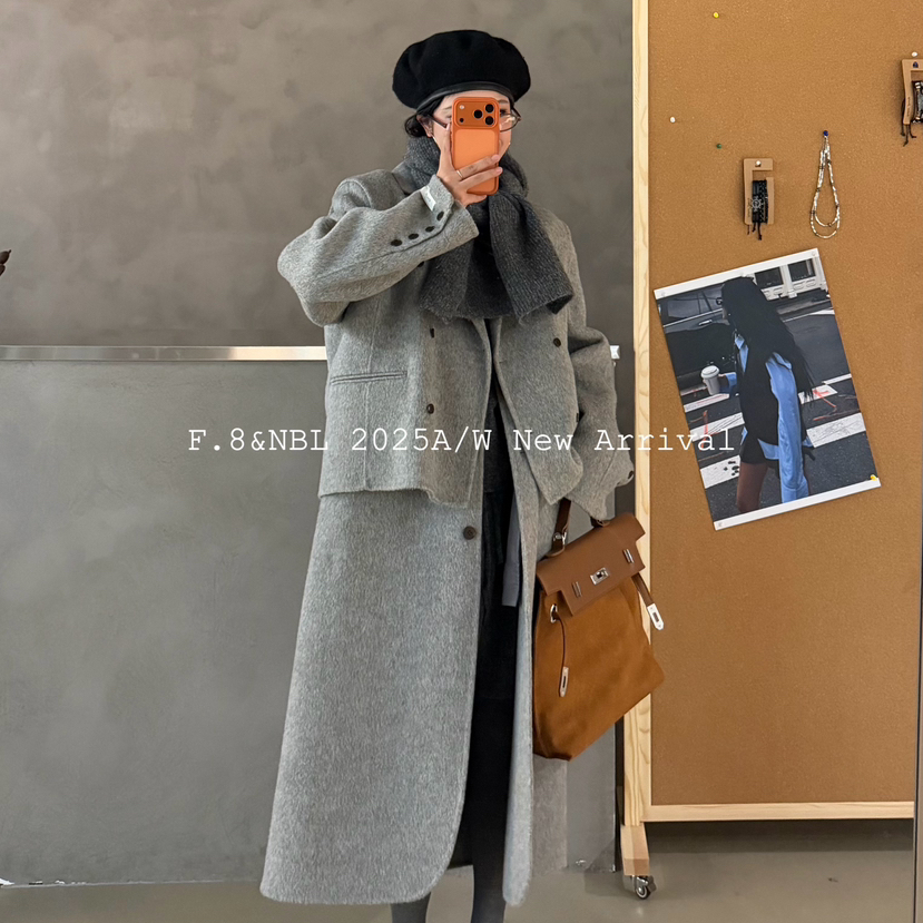 多多气质纯色羊毛外套+双排扣马甲套装（含100羊毛）25-X79