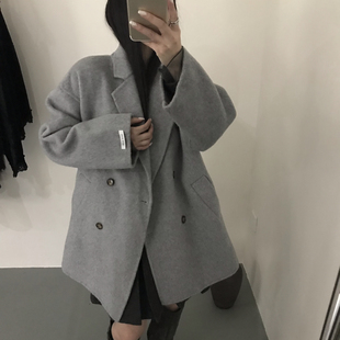多多减龄双排扣西装款羊毛外套(配腰带)（含100羊毛）1007