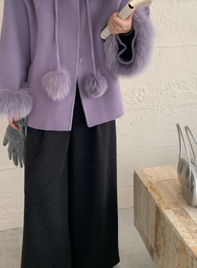 多多富家千金狐狸毛领羊绒大衣(配毛领真狐狸毛真毛可拆卸)33905