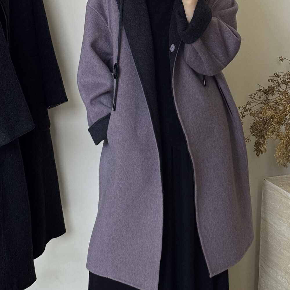 多多双面呢紫色大衣2025秋冬新品女式毛羊毛外套(含70羊毛)6996