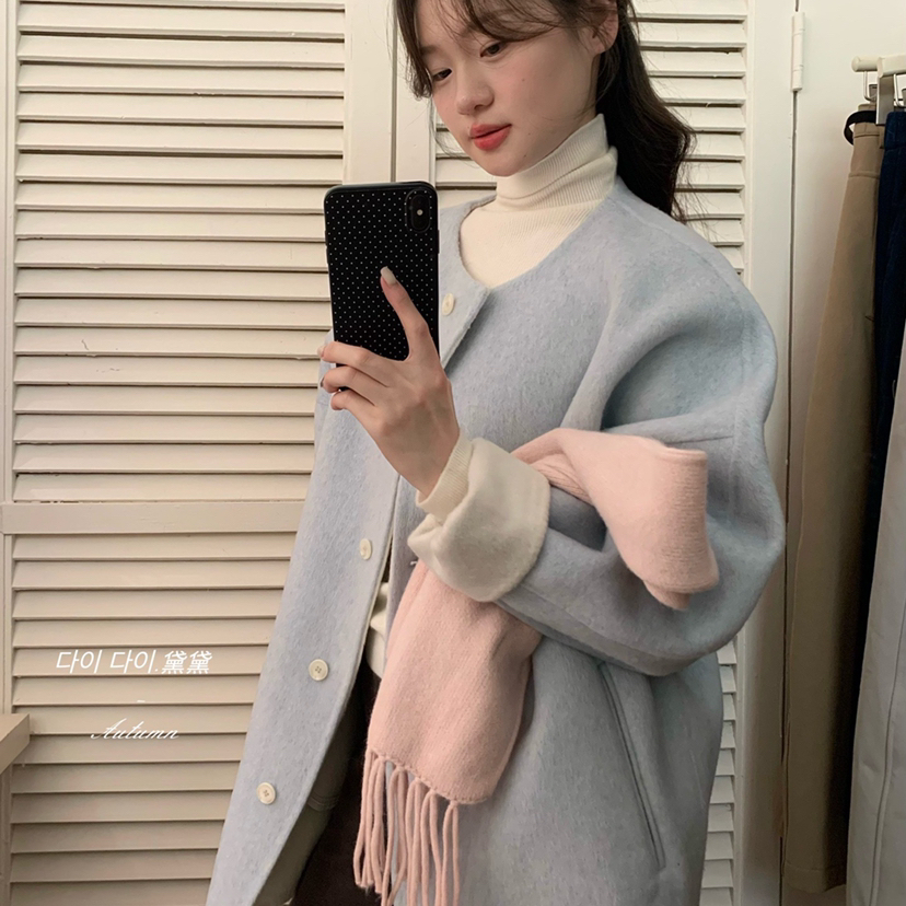 多多冬上新经典宽松时尚气质小众羊毛外套（含100澳毛）3817