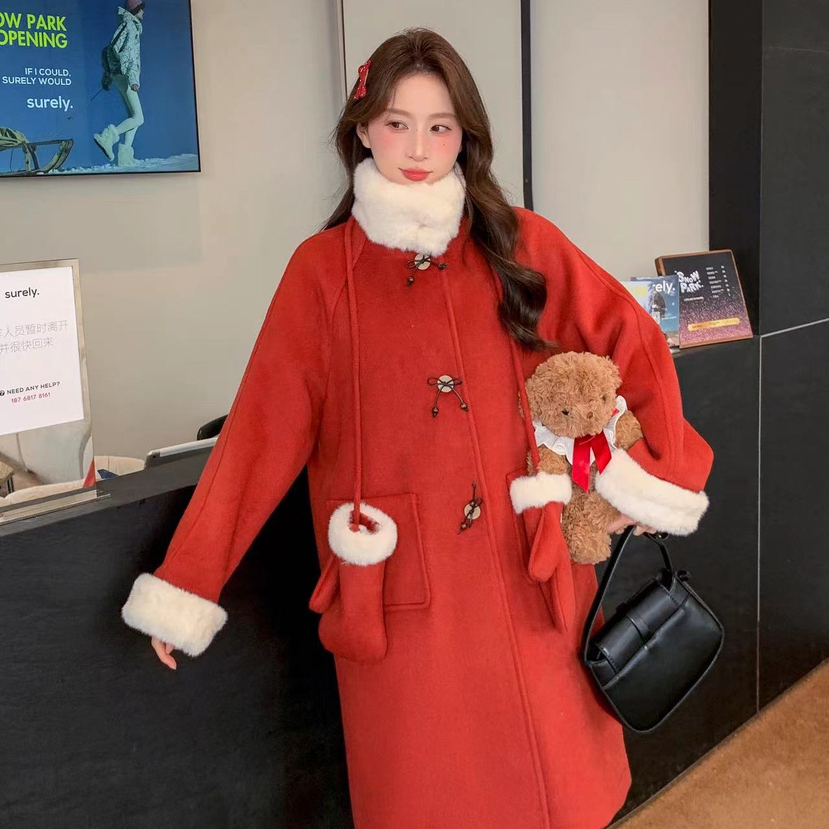 多多店新多麥熙超美圣诞战袍连帽时尚圣诞款大衣(配手套)H多2567