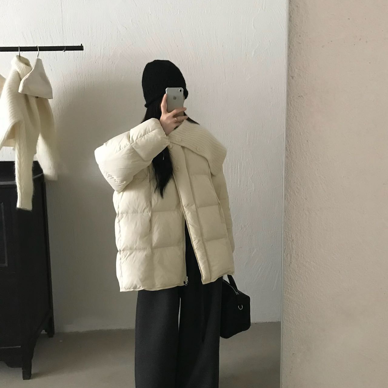 多多小众针织毛领中长款轻薄保暖羽绒服外套（含90白鸭绒）2533AU