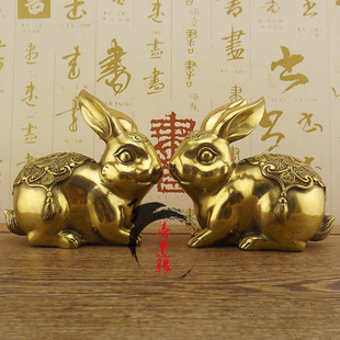纯铜兔子铜十二生肖兔招财兔一对黄铜可爱如意兔财福兔金钱兔摆件