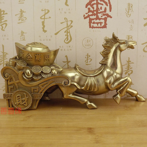 铜马纯铜马摆设马车黄铜马拉车招财黄金万两十二生肖马工艺品摆件