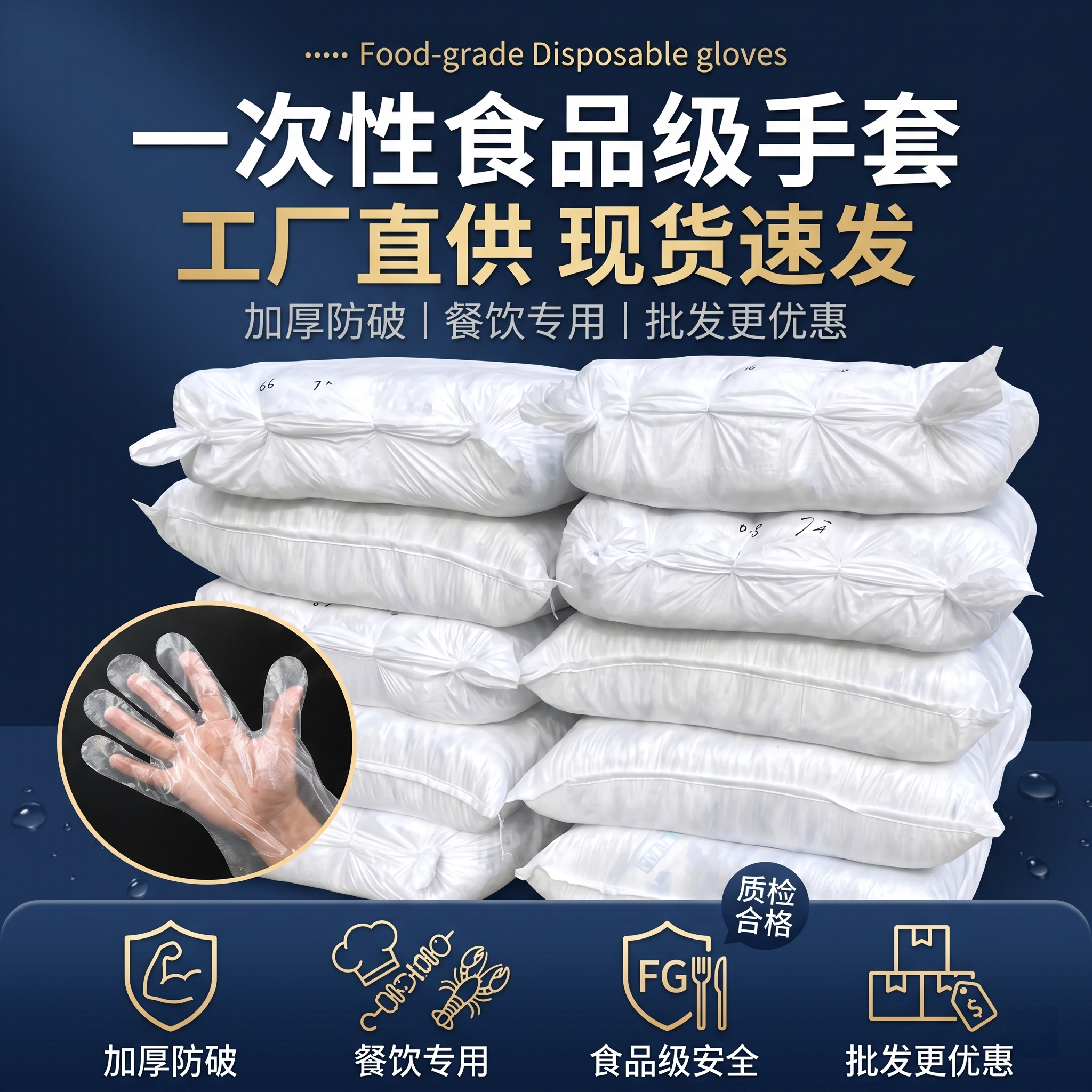 十万只加厚PE一次性手套加厚食品餐饮薄膜染发家务小龙虾外卖批发