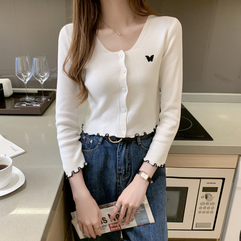 实拍秋款短袖针织开衫女