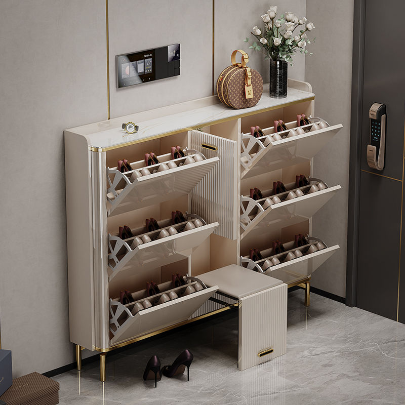 轻奢超薄翻斗式鞋柜家用门口储物柜室外过道玄关入户坐凳一体鞋架