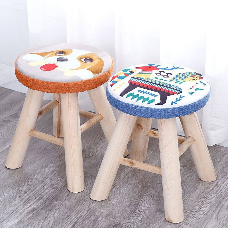 小凳子家用木质儿童小板凳换鞋凳可爱卡通矮凳布艺圆凳实木小椅子