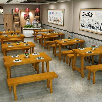 餐桌椅组合面馆桌实木长方形家用小户型饭店餐厅甜品快餐吃饭桌子