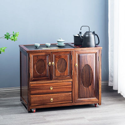 胡桃木可移动茶水柜实台家用多功