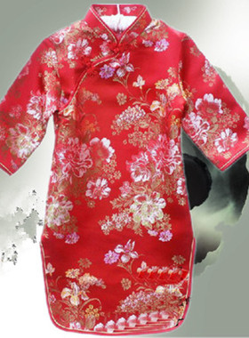 2025送礼精品儿童唐装中长袖旗袍儿童旗袍女童宝宝小旗袍红色粉红