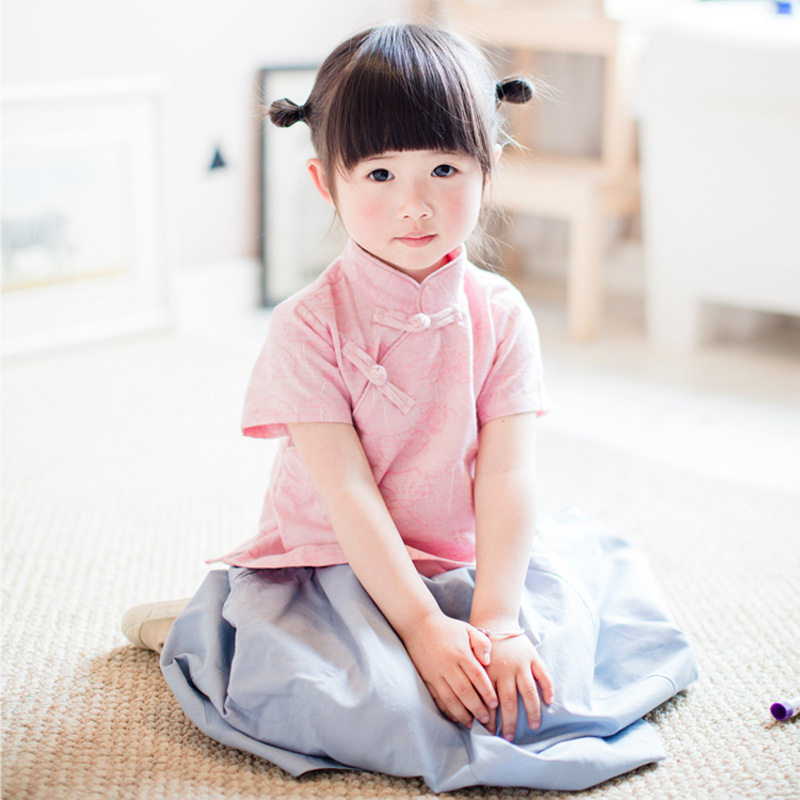 汉服女童夏装2026夏款童装女宝宝古装民族风复古衬衫儿童国学服装