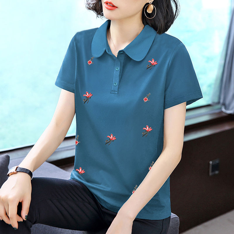 95棉 2021夏裝新款韓版翻領女上衣百搭寬松運動T恤半袖繡花POLO衫在類目 女裝/女士精品, POLO衫中 - 來自Buy2taobao.com提供專業的淘寶代購服務