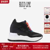 女牛皮厚底鞋 Ruco Line如卡莱奢华黑色蕾丝网面透气内增高休闲鞋