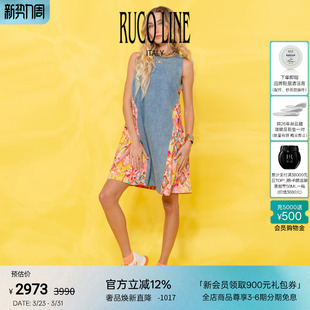 牛仔裙子 夏牛仔拼接印花连衣裙女无袖 Ruco Line如卡莱商场同款