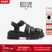 Line如卡莱意大利新款 女厚底罗马包头凉鞋 猪笼鞋 Ruco 5CM增高鞋