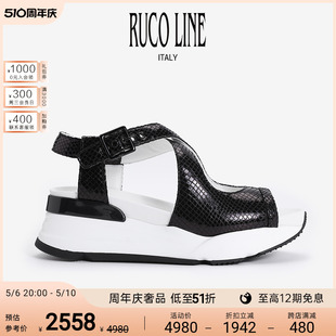 凉鞋 Ruco Line如卡莱鱼嘴时装 羊皮鞋 商场同款 女露趾中空平底女鞋